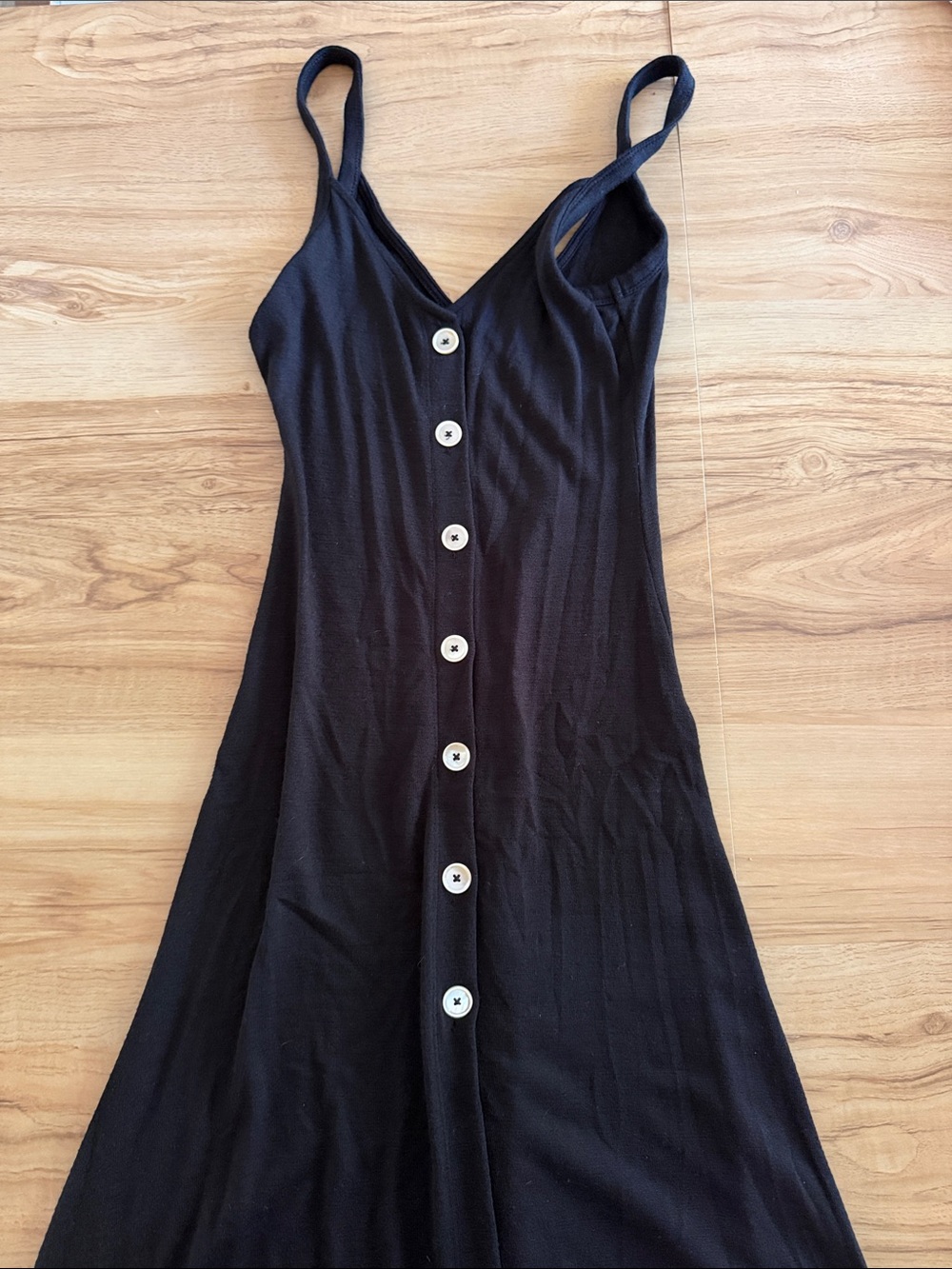 Black Button-Front Spaghetti Strap Dress